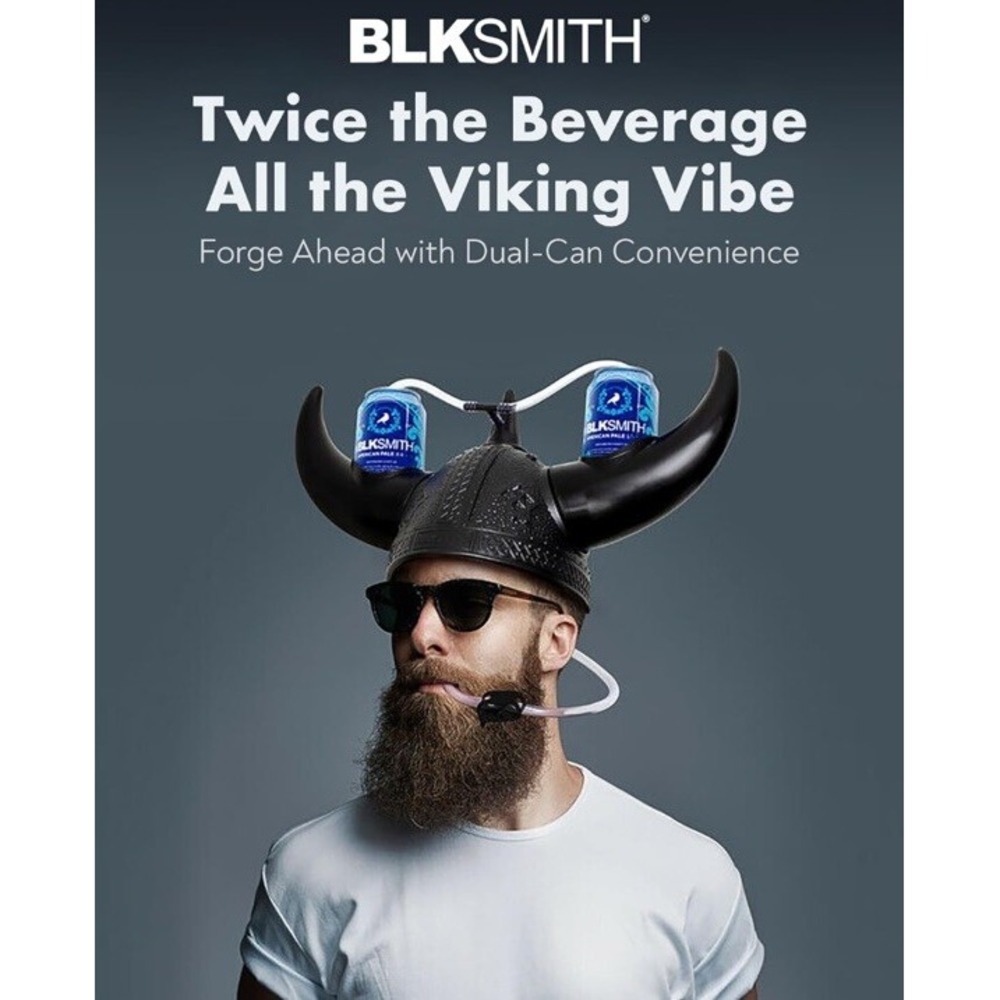 BLKSMITH Viking Beer Drinking Helmet Black Holds 2 12 Oz Cans - Picture 3 of 5